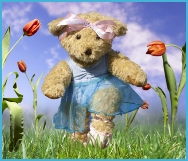 Dancing teddy tiptoes through the tulips