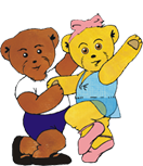Graphic of Melody Bear and Milligan Bear ballroom dancing