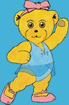 Graphic of dancing teddy, Melody BearMelody Bear logo,copyright R Beeton, J Ewing Melody Movement Early Learning