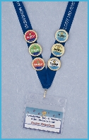 Photo of First Tap & Modern with Melody Bear badges on a lanyard